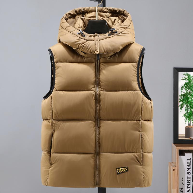 Зимняя мужская куртка без рукавов с капюшоном, парка, повседневный толстый теплый черный жилет для мужчин, верхняя одежда