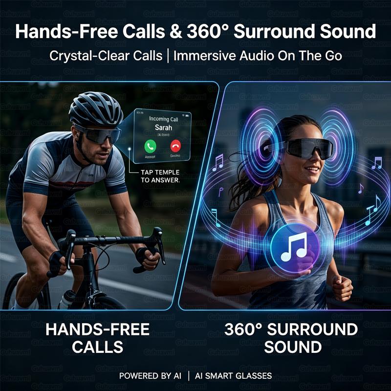 Мужские умные спортивные очки с HD-камерой 32 Мп, Bluetooth-звонки, 360° звук, солнцезащитные очки для велоспорта, ИИ-помощник, стабилизация изображения, новые