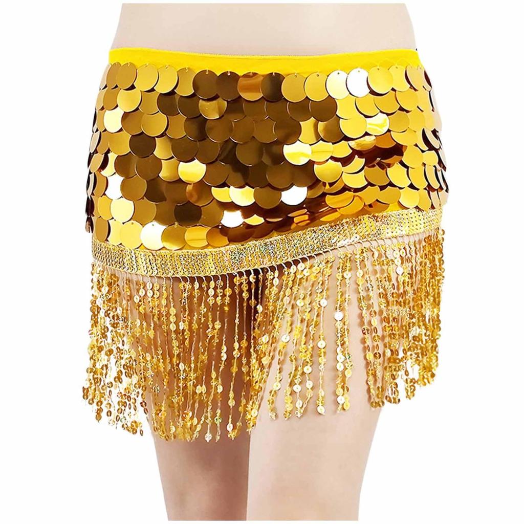 Women's High Waisted Sexy Sequined Half Skirt Waist Accessories Sequined Belly Dance Waist Scarf