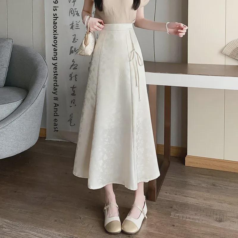 Retro High Waist Solid Color Long Skirt - Korean Style All-Match