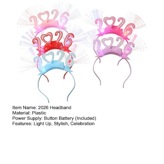2026 Новогодняя вечеринка Ободок Сверкающий Светодиодный Светящийся Головной убор для Рождества Кануна Нового года Праздничные Мероприятия Вечеринки Празднование