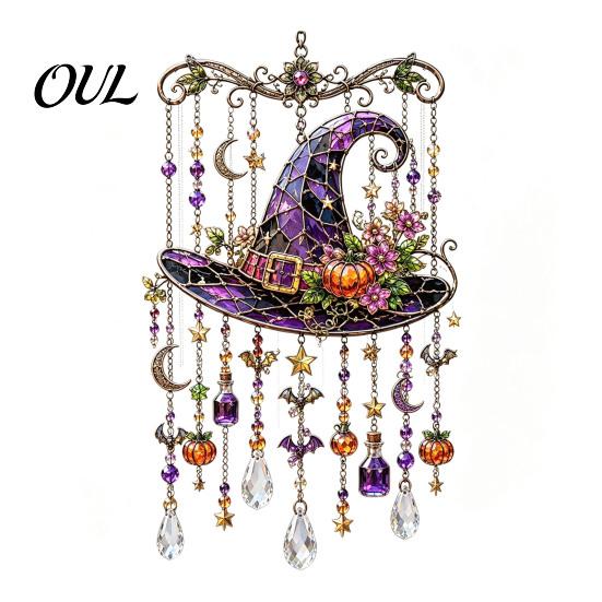 Harvest Season Gift for Gardeners Halloween Acrylic Wind Chime Pendant, Crystal Suncatcher Hanging Ornaments, Decorative Unique Seasonal Ornaments