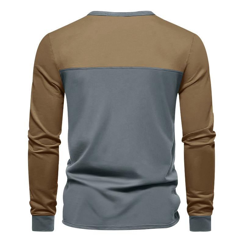 Мужская футболка-henley с длинным рукавом, цветоблоки, повседневная