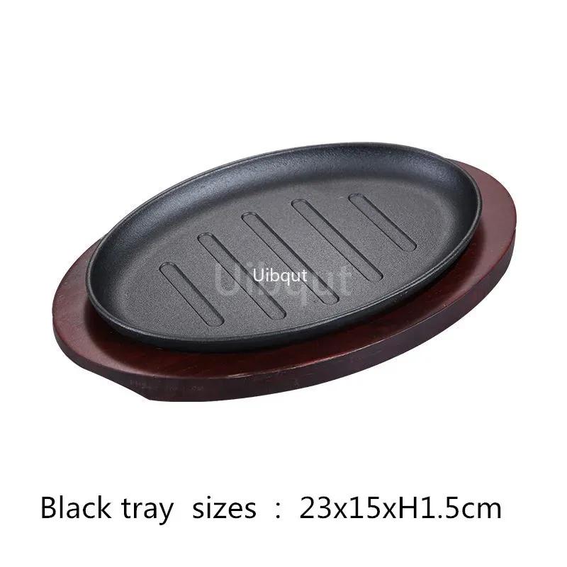 Korean cast iron barbecue pot fried striped steak BBQ grilled plate round household baking raosting pan wooden tray kitchen pan