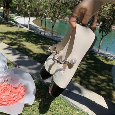 Туфли Мэри Джейн из овчины, новые весенние и осенние, с плоской подошвой, с цветными блоками, жемчужного цвета, женские, одинарные