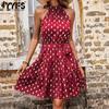 Women's Fashion Summer Spring Polka Dot Print Sleeveless High Waist Casual Dresses