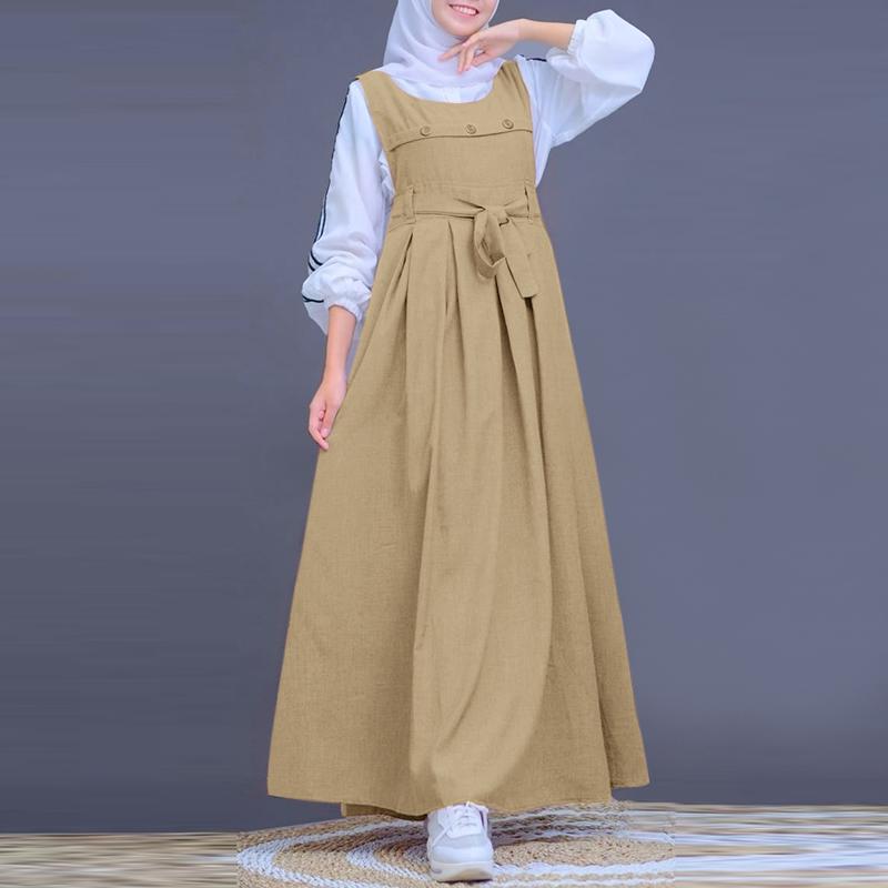 ZANZEA Женский свободный повседневный комбинезон в стиле ретро без рукавов с круглым вырезом, длинное платье