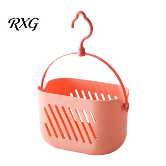 Shallow Plastic Bin for Kids Bath Toys Portable Shower Basket with Rotatable Hook, Hollow Drainage Caddy, Caddy Hooks Large Capacity Hanging Organizer