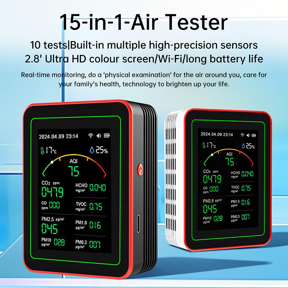 Air Quality Detector TFT Display AQI PM0.3 PM1.0 PM2.5 PM10 CO CO2 TVOC HCHO Tester Tuya WiFi -Compatible Home Supply