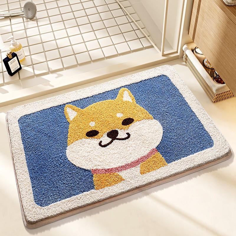 Plush Animal Bathroom Mat Non-Slip Absorbent Floor Rug Shower Entrance Washroom Decor Cartoon Style