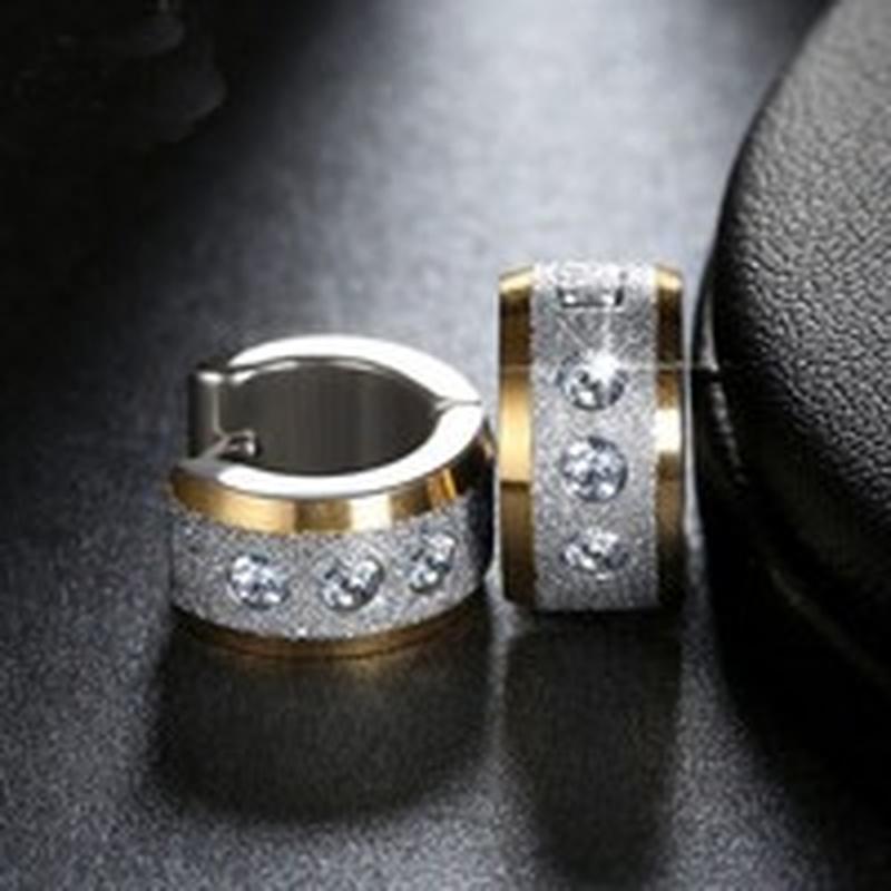 Stainless Steel Small Circle Earrings Paved Shiny CZ Punk Rock Hoop Earrings for Couple Earring