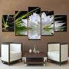 Современный пейзаж, украшение для дома, настенное художественное оформление, модульная картина, 5 шт., белый цветок лотоса, вода, булыжник, холст, картина без рамки