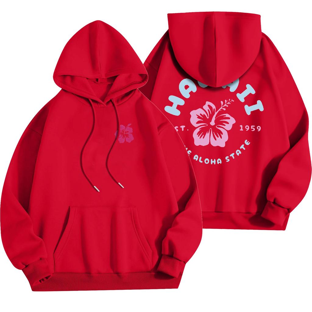 Women's Fashion Lightweight Long Sleeve Pullover With Pockets Flowers Print Hoodie