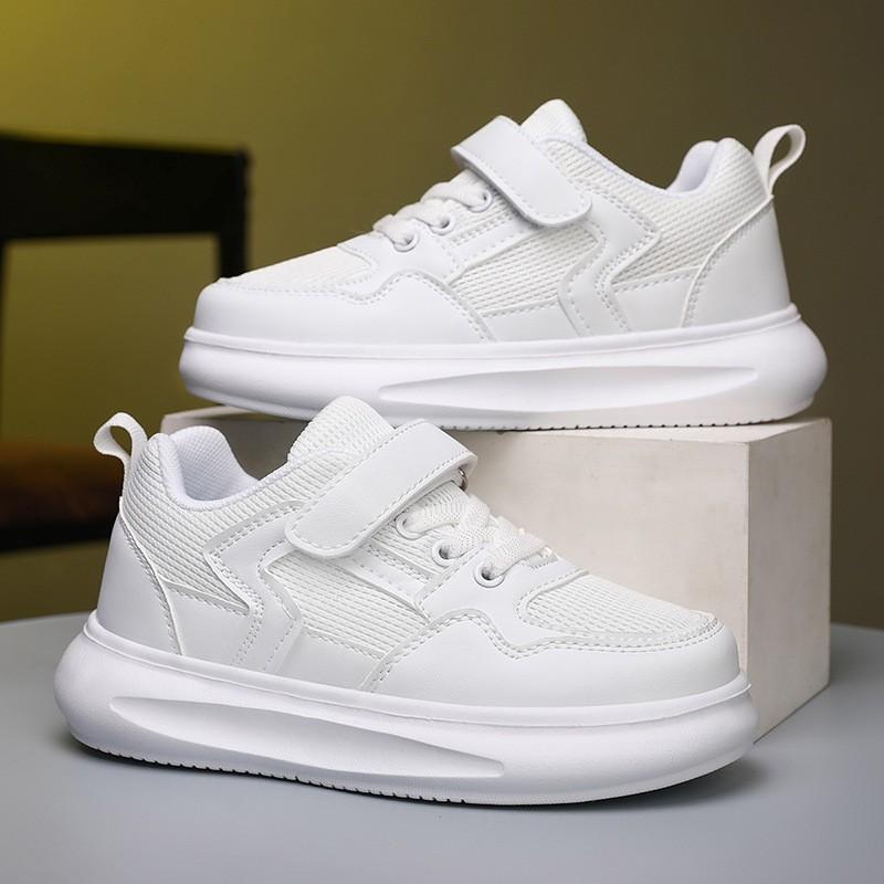 Kids White Mesh Faux Leather Sneakers Boys Girls Lightweight Breathable Casual Shoes Winter Fall