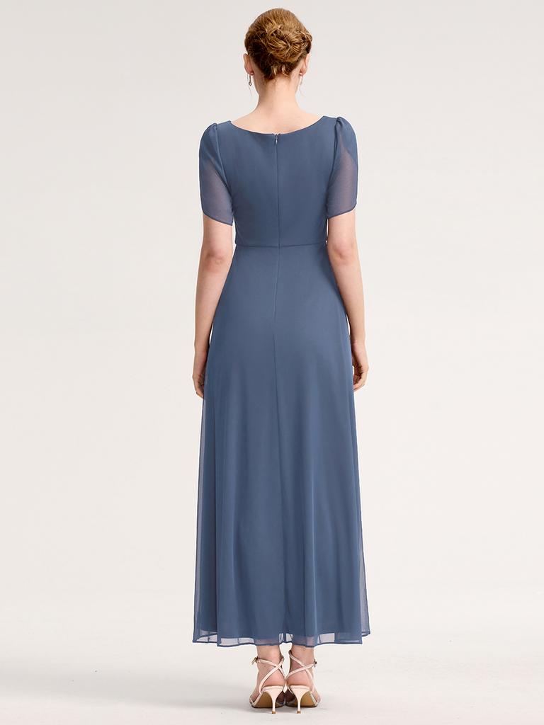 Ever-Pretty Женские макси вечерние платья из шифона с оборками на рукавах и V-образным вырезом, украшенные стразами