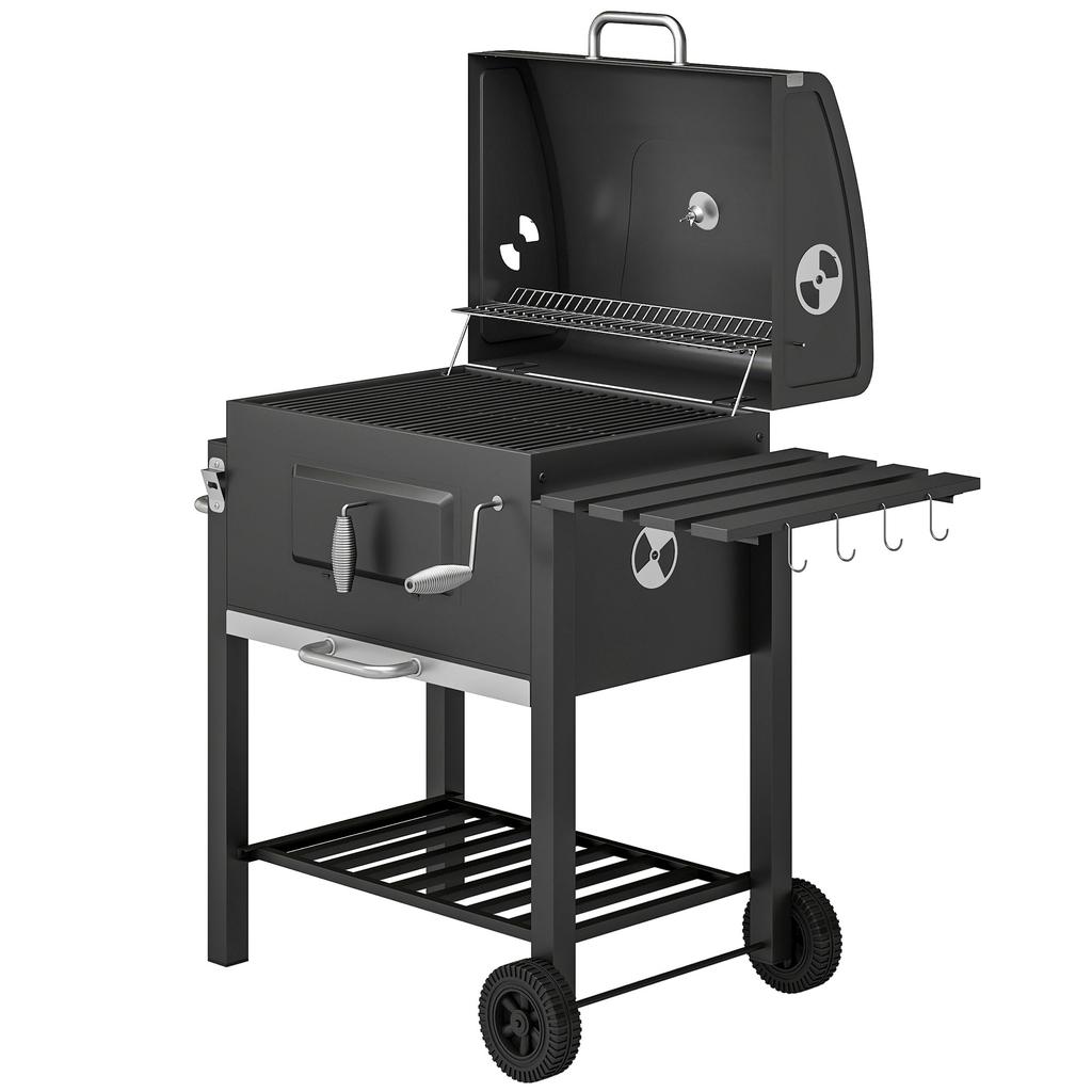 Charcoal Grill, with Height-Adjustable Coal Pan - Black