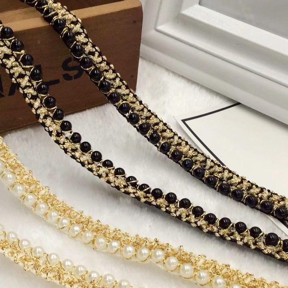 Needlework Applique Fabric Beaded Lace Ribbon Hand-stitched Pearl Lace Trim Pearl Braid Lace Ribbon