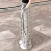New Chinese Style Ink Painting Ice Silk Wide-leg Pants for Women In Summer Thin High Waist Draping Narrow Version Casual Straight Pants