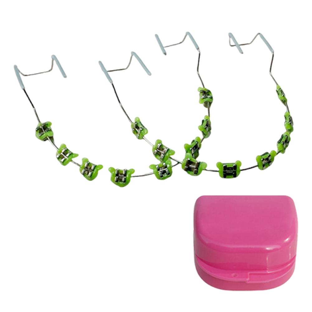 2 шт. Цветные стоматологические декоративные брекеты с коробкой для хранения Ортодонтические металлические дуги Брекет Мультяшный узор для ежедневной защиты зубов