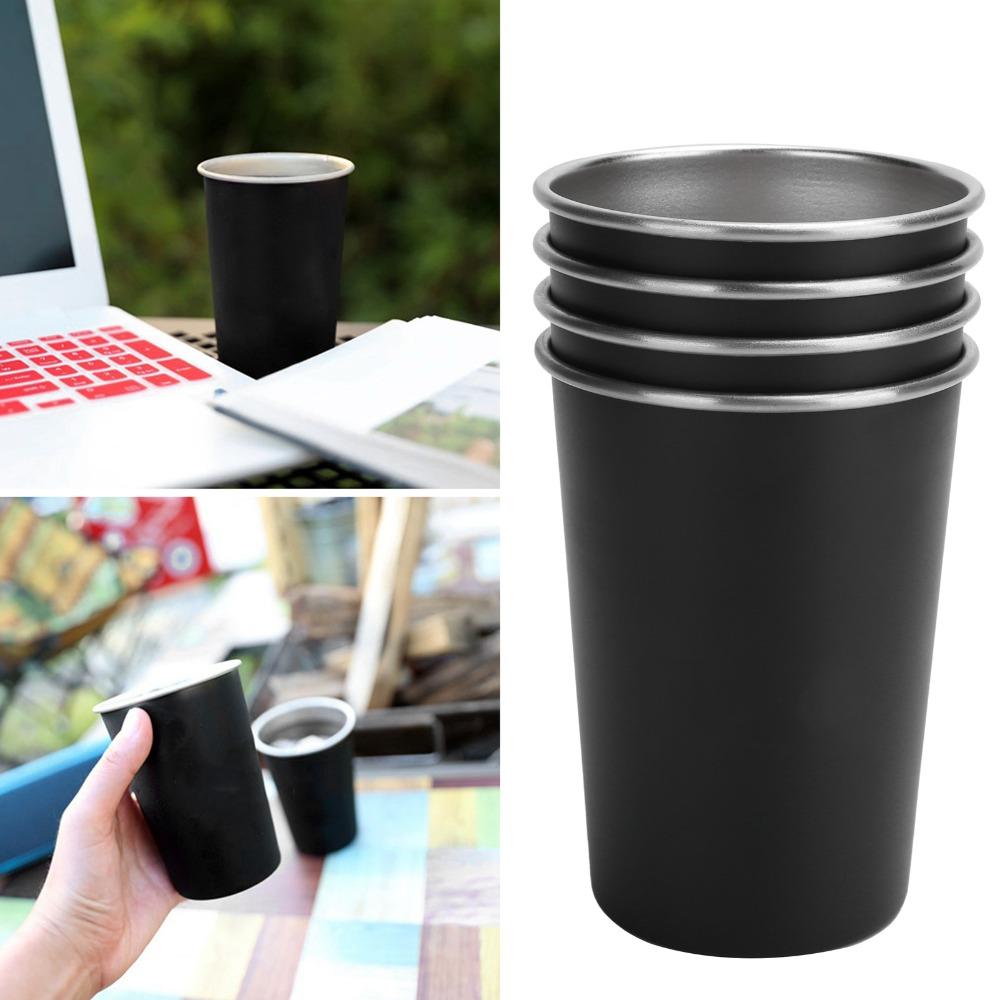 4PCS Black Drinking Cup Durable Beverage Cup Lightweight Stainless Steel Cup Outdoor Camping