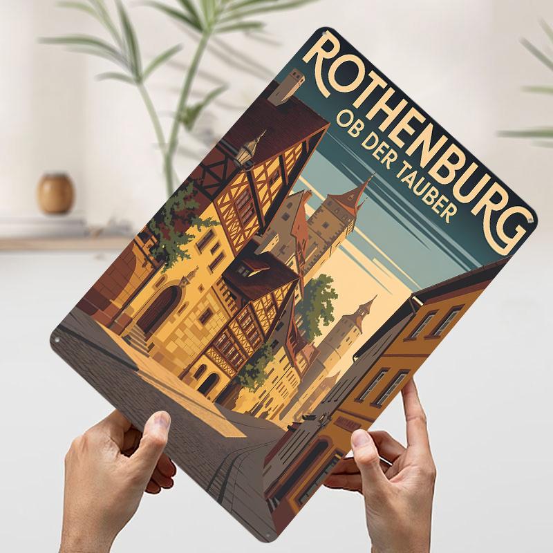 Rothenburg Ob Der Tauber Travel Poster Customized Vintage Metal Signs Wall Art Retro Tin Plaque for Living Room Decoration House