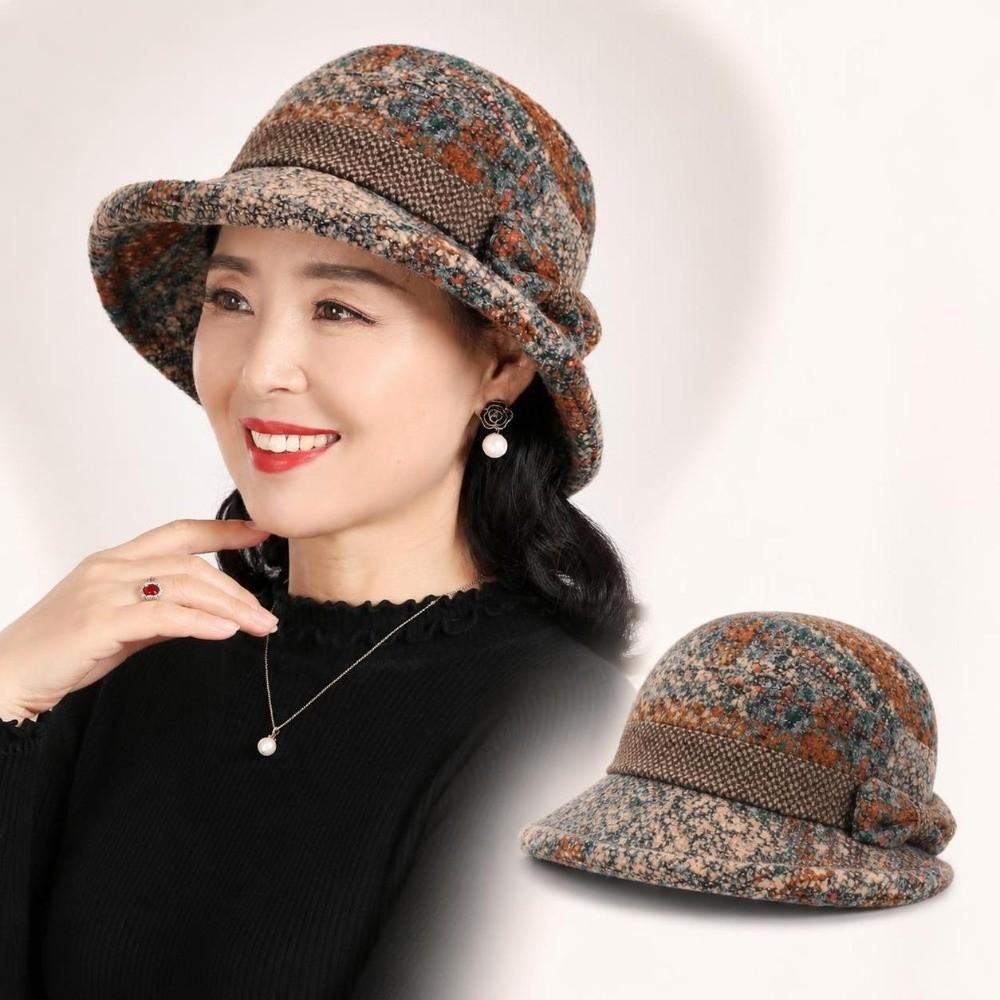 Tweed Women's Woolen Knitted Hat Windproof Bucket Hat Elegant Bowler Hat Outdoor Wear