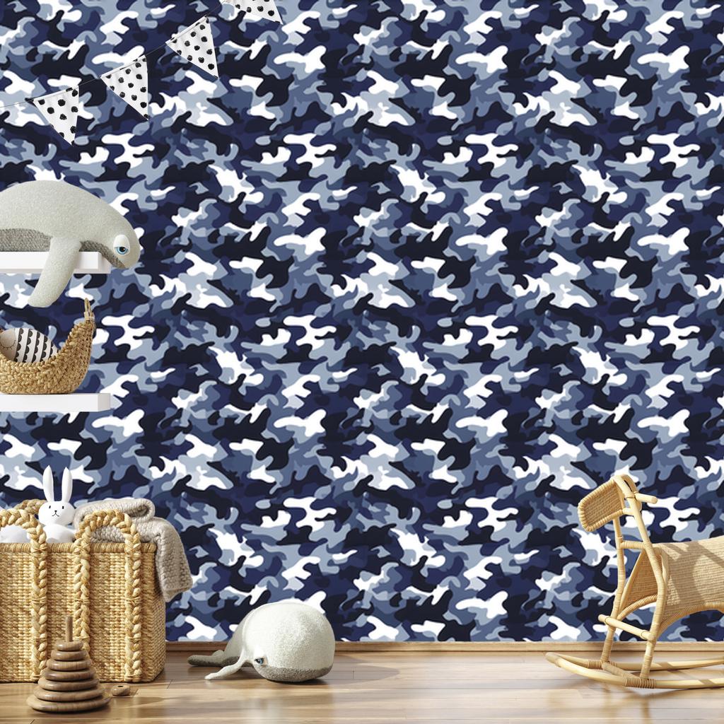 Military camouflage wallpaper navy blue and white 50x1000