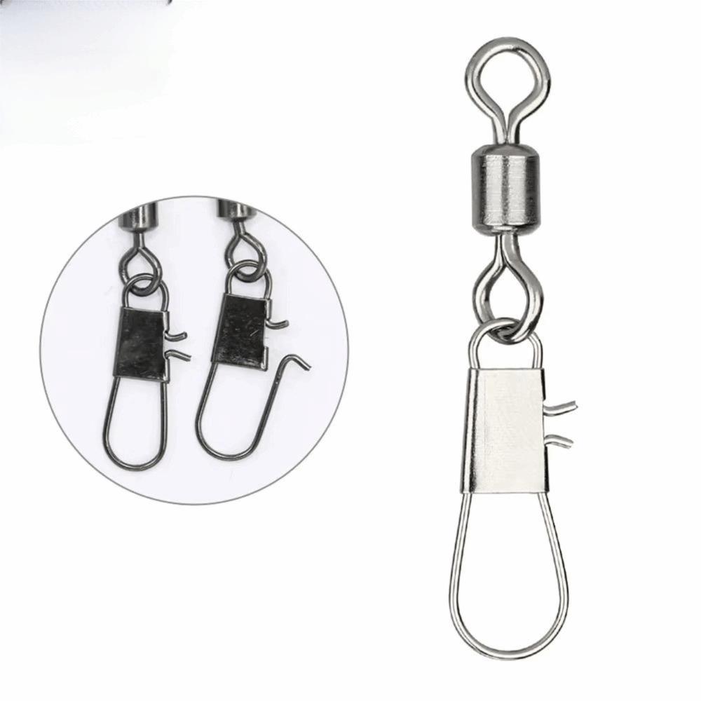 50pcs Stainless Steel Fishhook Lure Connector Steel Fish Interlock Snap Fishing Swivel Fishing