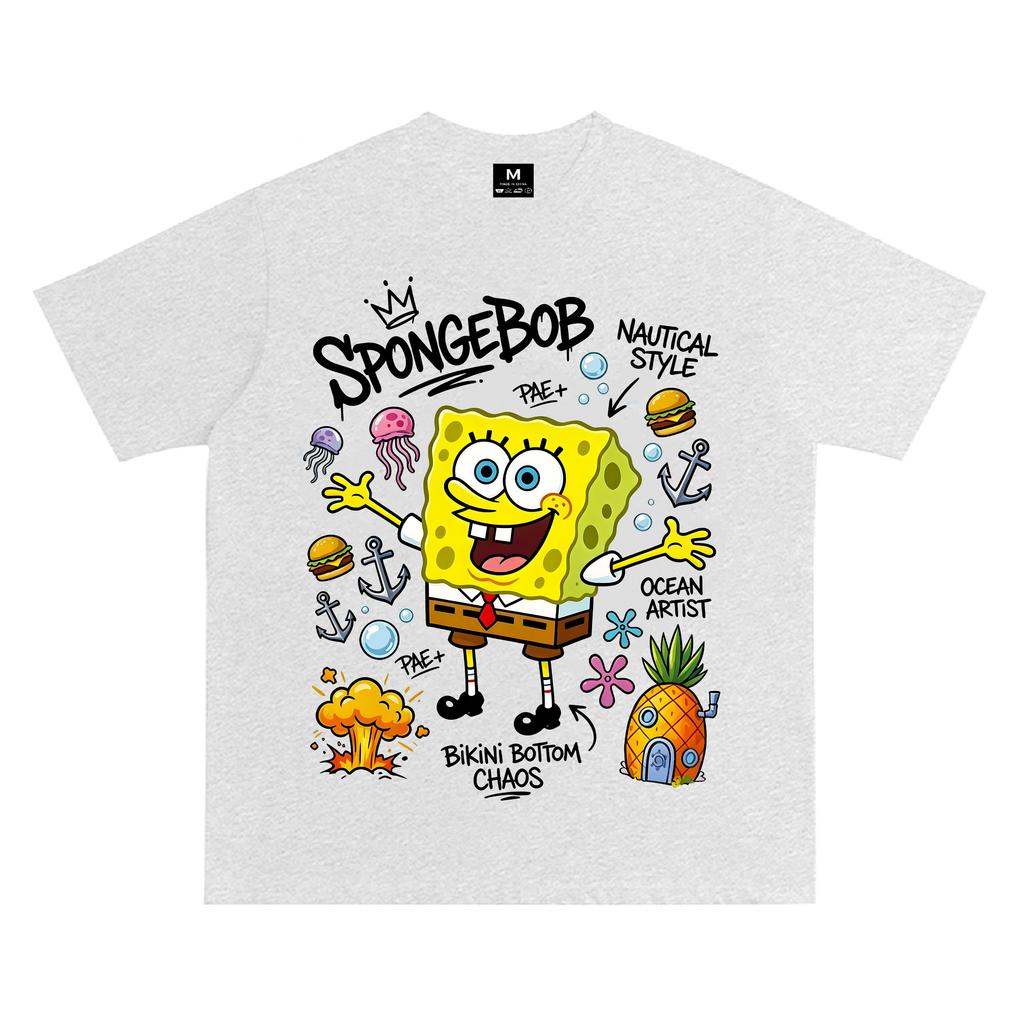 American Retro Cartoon SpongeBob Unisex Large Men Women Tee Adults Children Boy Gril Top Kids Parent Child Cotton Tshirt