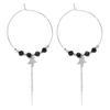 [Q2592] - Silver Black 'Boho' Steel Designer Hoop Earrings (star) - 35 Mm - 8 Mm