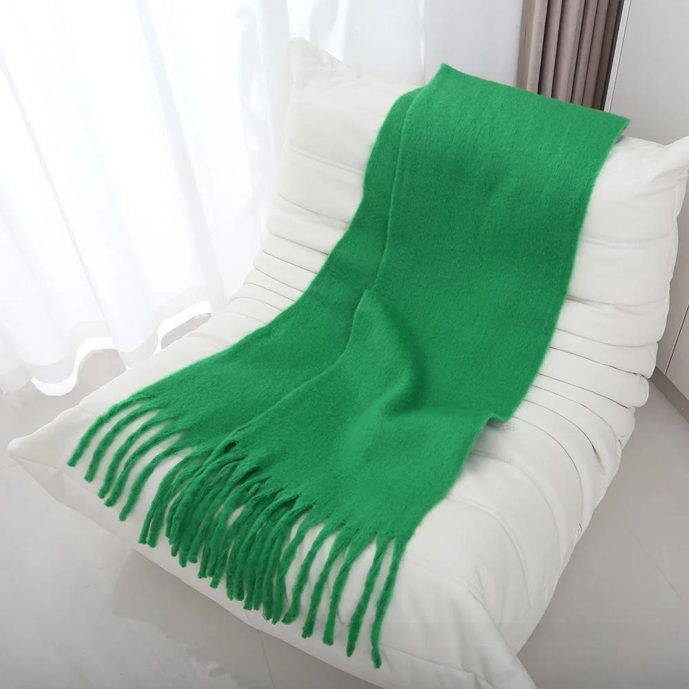 Thickened Extended Solid Color Scarf Women's Autumn Winter Korean Style Angora Student Shoulder Wrap Neck Warmer Pink Macaron