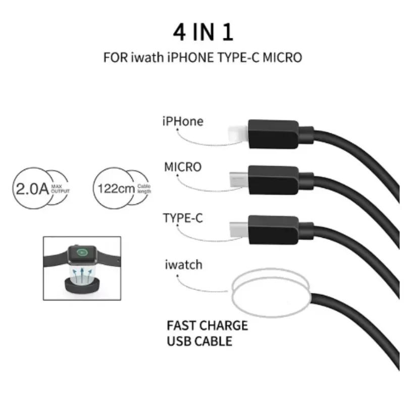 USB Type-C PD Charging Cable for iPhone and Android, Magnetic Wireless Charger for Apple Watch 1-9 Ultra SE, 4 in 1