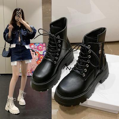 Толстая подошва женские новые весенне-осенние ботинки 2024 года универсальные британские короткие мотоциклетные ботинки с высоким толстым каблуком тренд