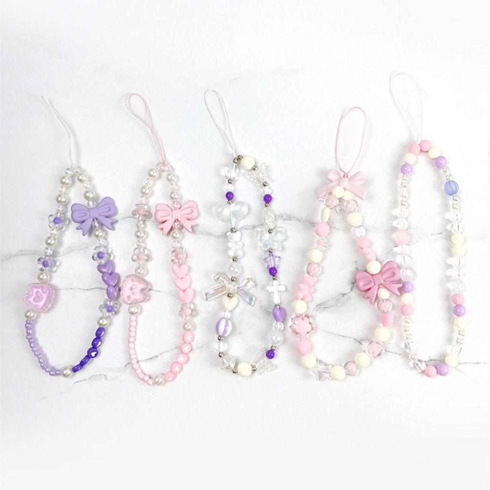 Bowknot Bow Beaded Mobile Phone Chain Beaded Bowknot Y2K Phone Lanyard Ornament