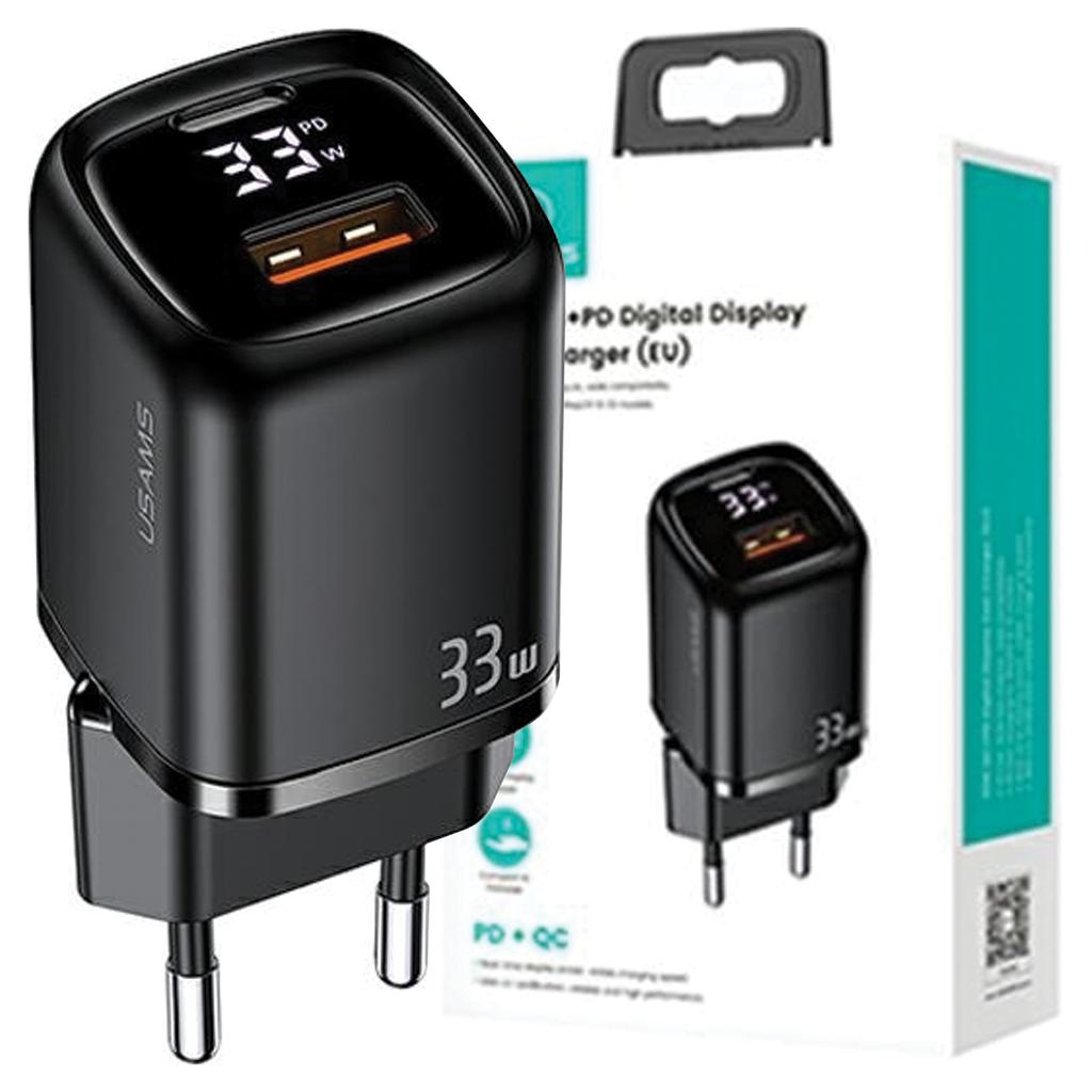 USAMS Ład. siec. 1xUSB-C+1xUSB T46 33W(only head) PD3.0 +QC3.0 Fast Charging czarny/black CC152TC01 (US-CC152)