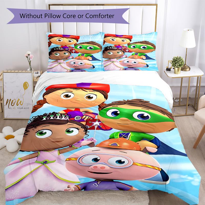 3pcs Super Why Bedding Set Duvet Cover Closure Includes 1 Duvet Cover & 2 Pillowcases, Soft and Comfortable for All Seasons.