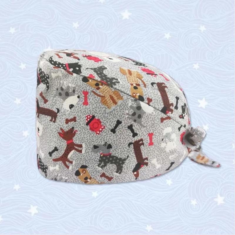 HZMNOI 100% Хлопок Хирургические Шапочки с Принтом Завязки Эластичная Секция Медсестра Шапочка Скраб для Мужчин Женщин Больница Медицинские Шапочки Новинка