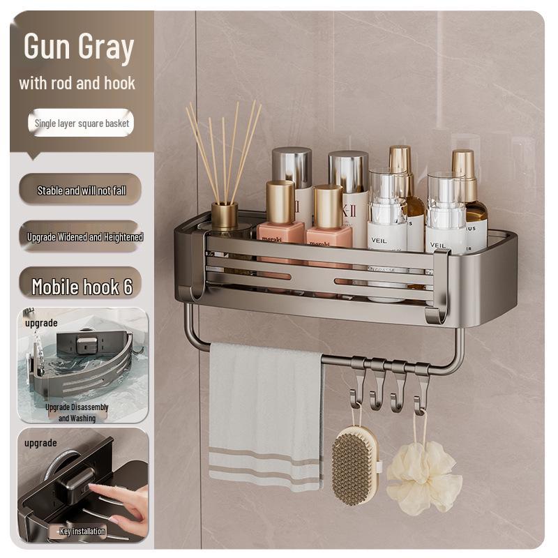 Punch-Free Bathroom Wall Shelf - Aluminum Vacuum Corner Rack