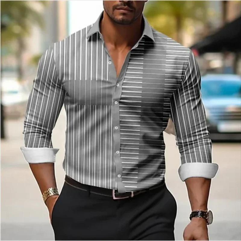 Striped Color Blocked Long Sleeved Shirt for Men In Spring Simple Solid Color Shirts Men’s