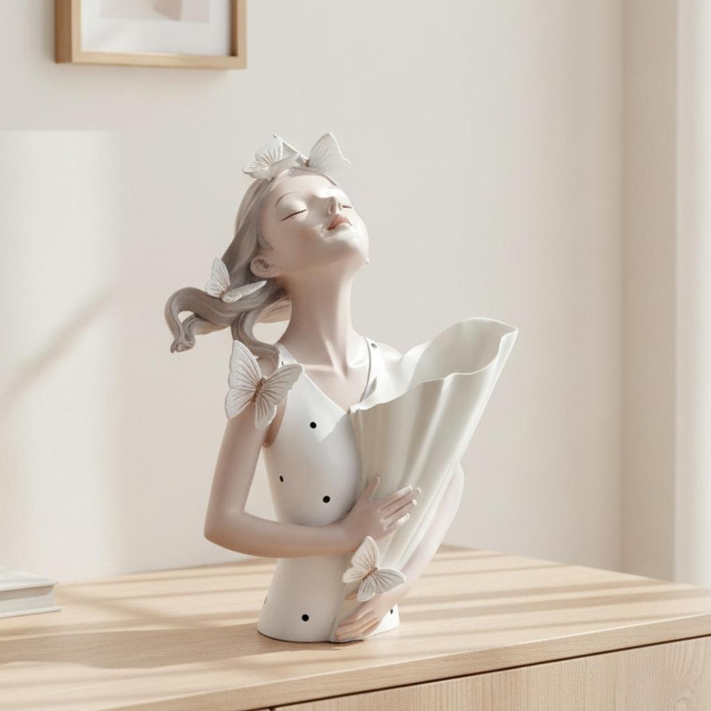 Winged Maiden Figurine Artistic with Flower Holder Modern Decorative