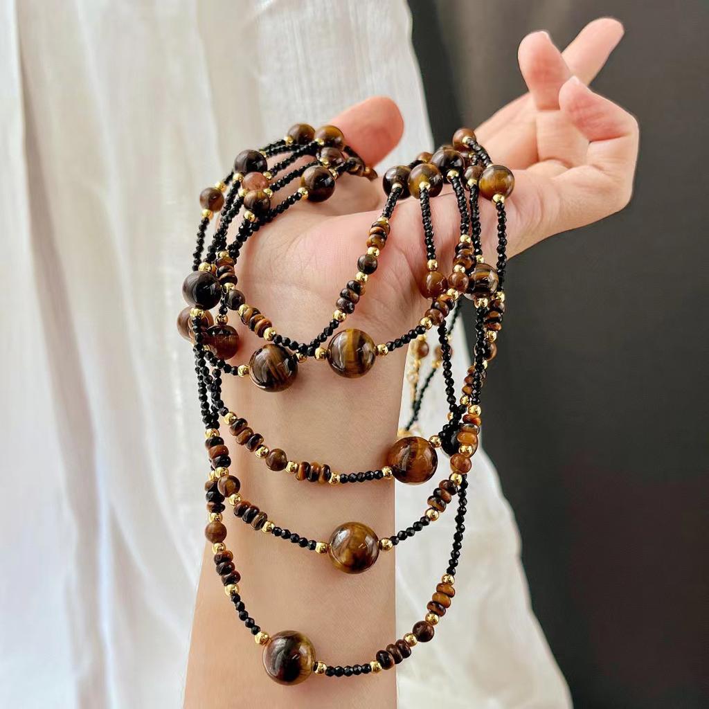 Vintage Boutique Maillard Style Natural Tiger'S Eye Stone Clavicle Chain Necklace