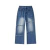 Американские рваные джинсы мужские новые осенние свободные синие брюки wide-leg тренд высокой моды прямые брюки