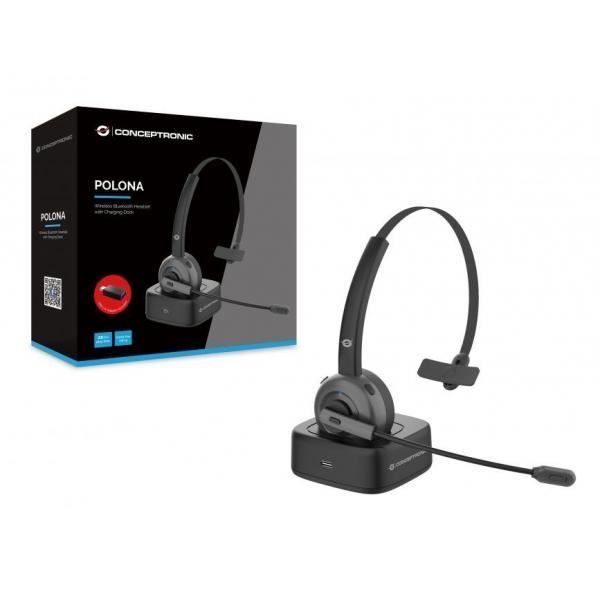 Casque Bluetooth - Conceptronic - POLONA03BD - Annulation de bruit - Autonomie 22h - Microphone flexible