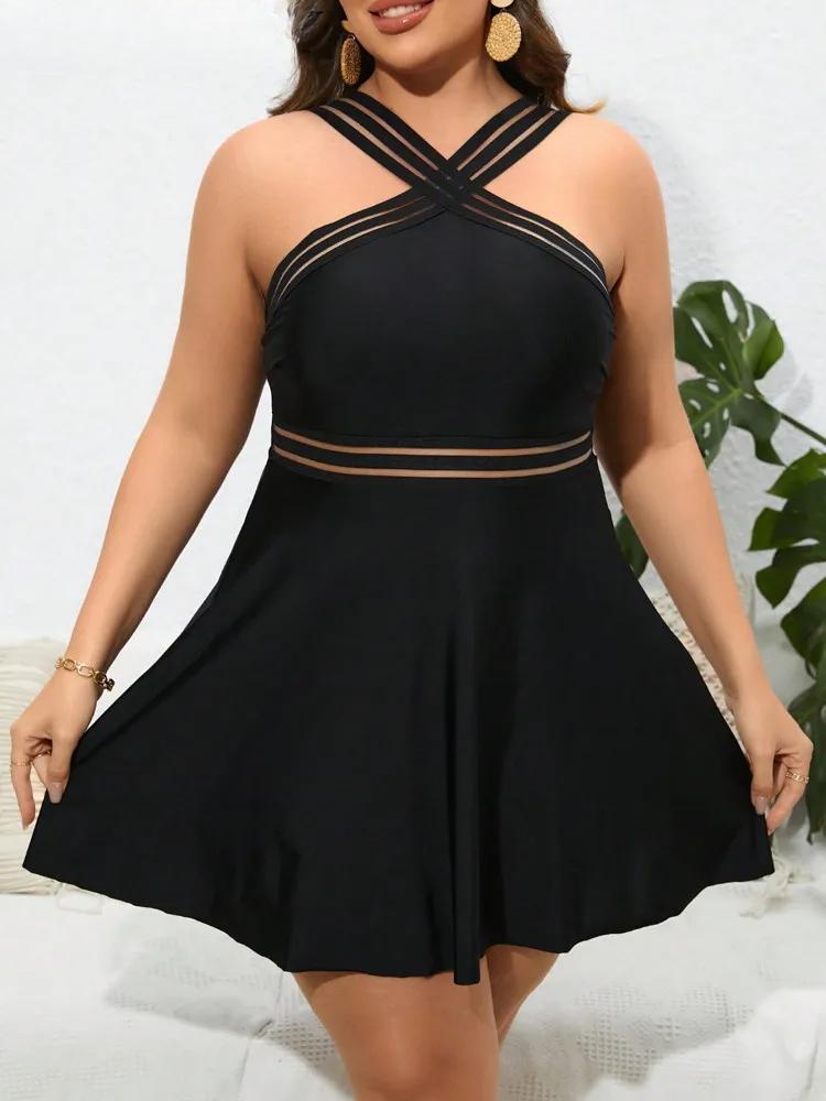 2025 Black 2 Piece Plus Size Dress Swimwear Women Strapped Large One Piece Swimsuit Beach Chubby Big Bathing Suit