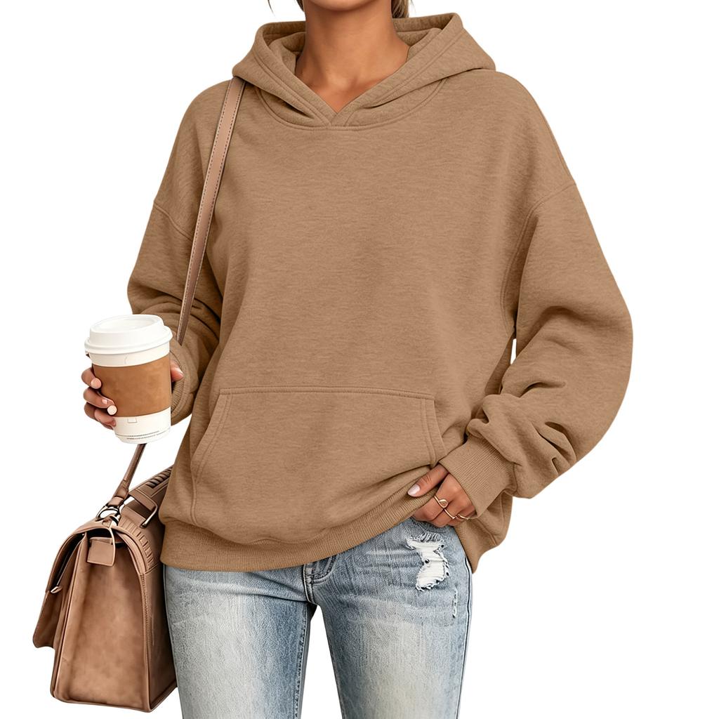 Women's Hooded Sweatshirt, Color Long Sleeve Pullover with Pocket, Loose Fit Casual Athletic Top