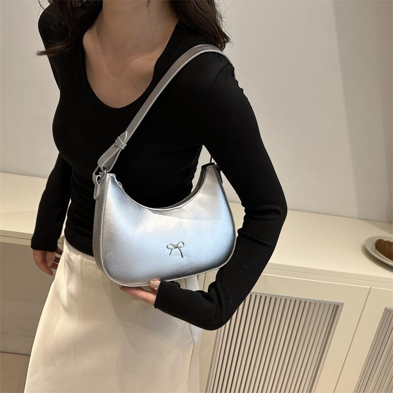 Crescent Shoulder Bag PU Leather Hobo Handbag Cute Bow Tote Bag Purses Underarm Purse for Women Girls