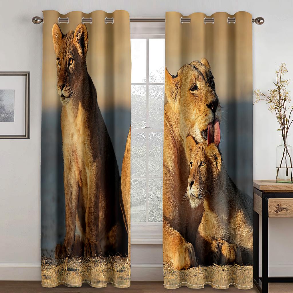 Cougar Wild Lion Tiger Wolf Animal Print Window Curtains for Kids Room Luxury Bedroom Hotel Home Decor Window Balcony Drapes