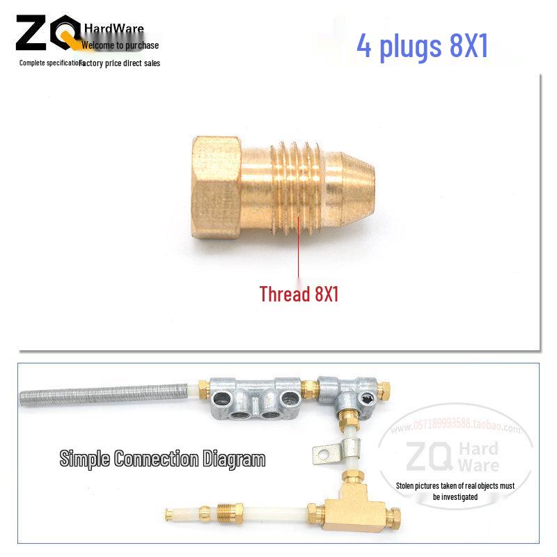 Oil Circuit Distributor Set: Nylon Tube, Copper Double-Ended Plug, Bushing, Inner Snap Ring (810x1 to 1/4), 68mm.