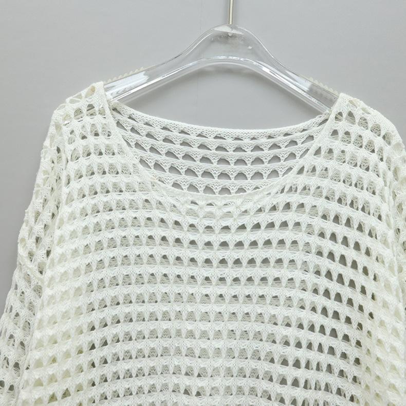 Летний женский солнцезащитный крем, свободный круглый вырез, сексуальный вязаный свитер, вязаный пуловер, накидка с длинными рукавами