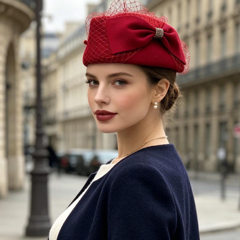 Fedoras Mesh Topper Hat French Style Pillbox Hat Bow Fedora Hat  Cocktail Event